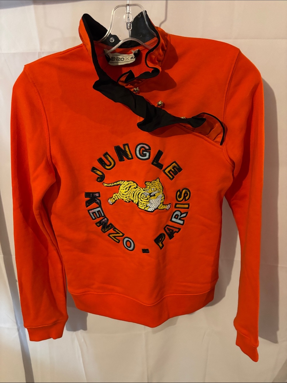 Kenzo Orange Jungle Tiger Embroidered Pullover with Black Trim